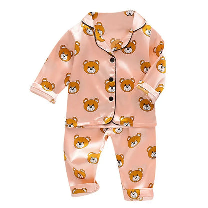 Toddler Silk Satin Pajamas Pyjamas Set Baby Sleepwear Pijama Pajamas Suit Boys Girls Sleep Two Piece Set Autumn Kids Loungewear - Giftcare 