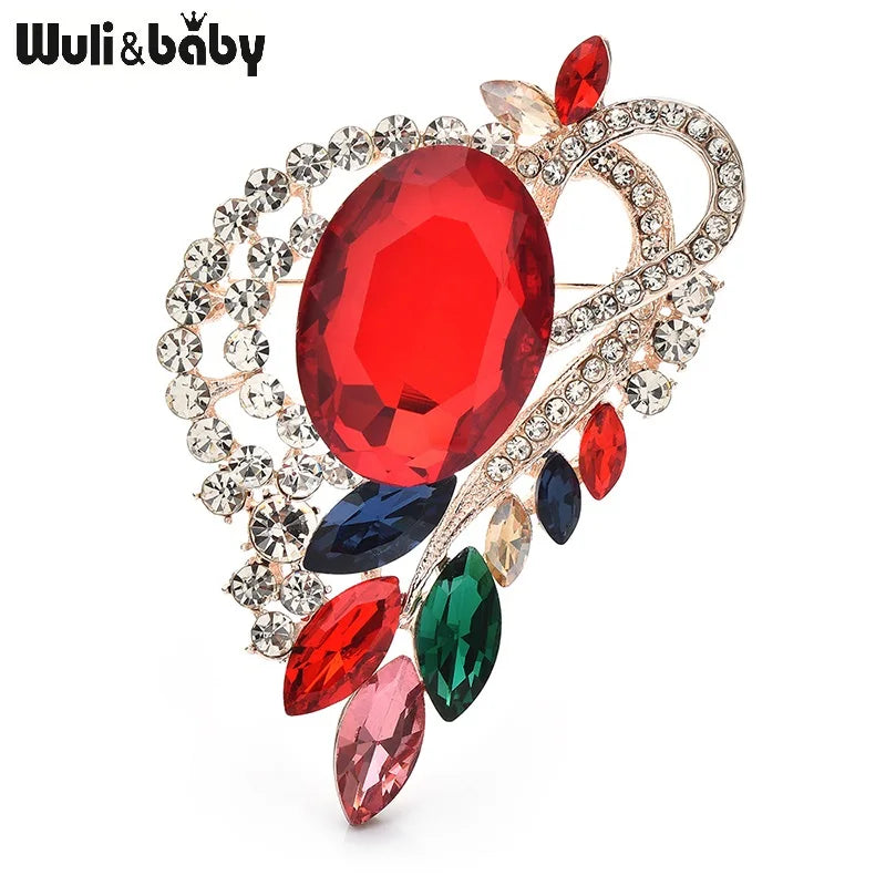 Wuli&baby Crystal Heart Brooches For Women Unisex 4-color Palace Style Love Round Flower Brooch Pins Gifts