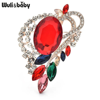 Wuli&baby Crystal Heart Brooches For Women Unisex 4-color Palace Style Love Round Flower Brooch Pins Gifts