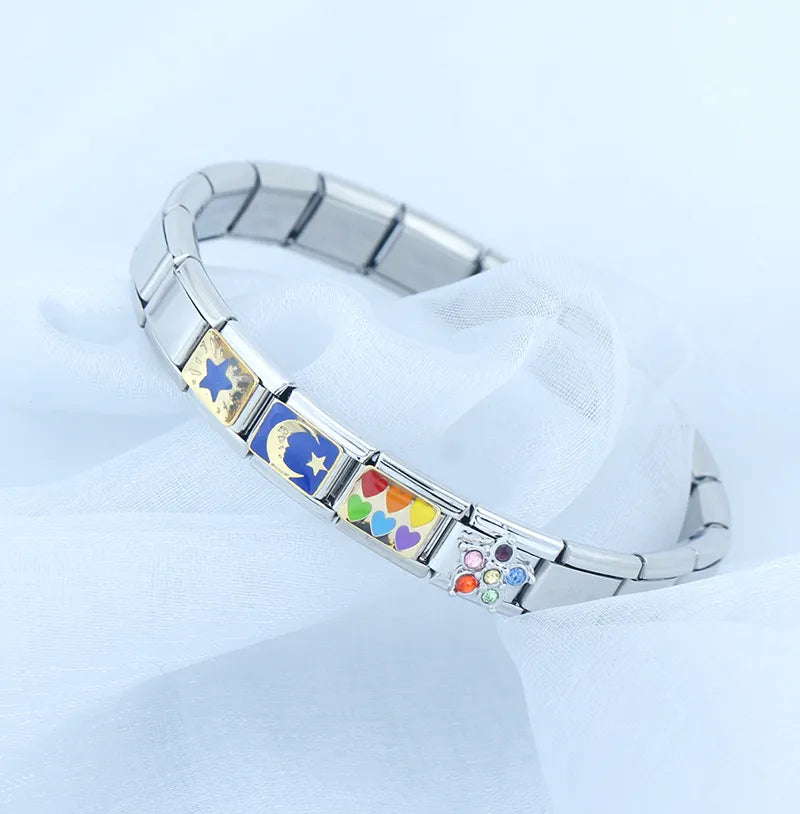 Hapiship Romantic Rainbow color Heart Flower Wing Italian Charm Links Fit 9mm Stainless Steel Bracelet Jewelry DIY Making DJ481.Free Shipping - Giftcare 