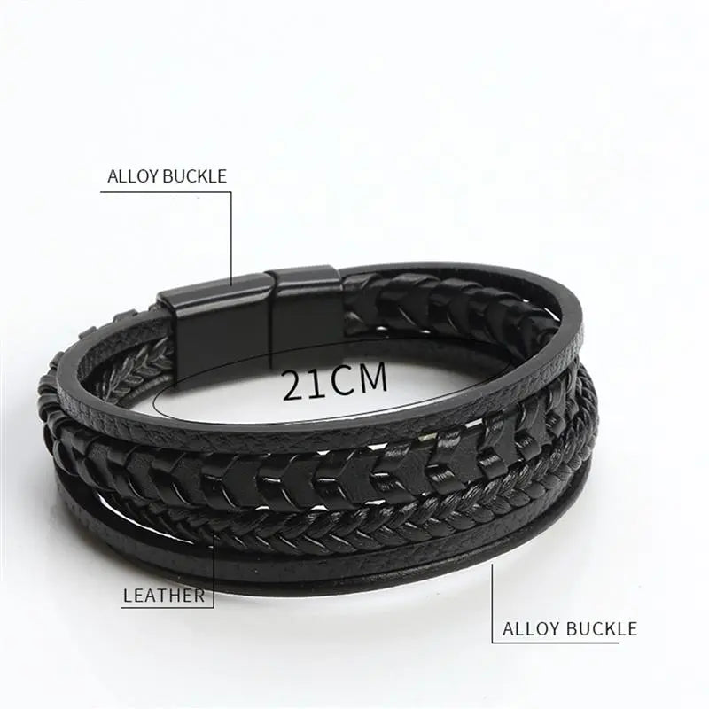 Classic Hand-Woven Leather Bracelet 19/21/23cm Multilayer Leather Men Bracelets Punk Bangle for Friend Charm Jewelry Gifts - Giftcare 