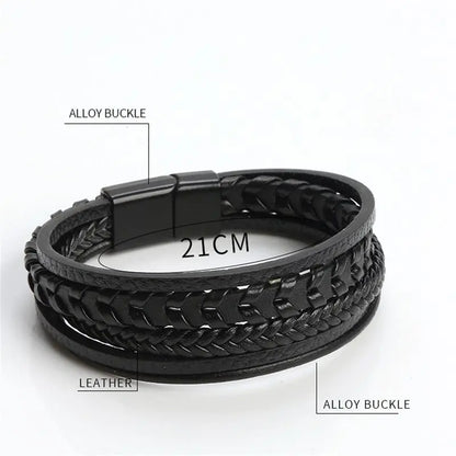 Classic Hand-Woven Leather Bracelet 19/21/23cm Multilayer Leather Men Bracelets Punk Bangle for Friend Charm Jewelry Gifts - Giftcare 