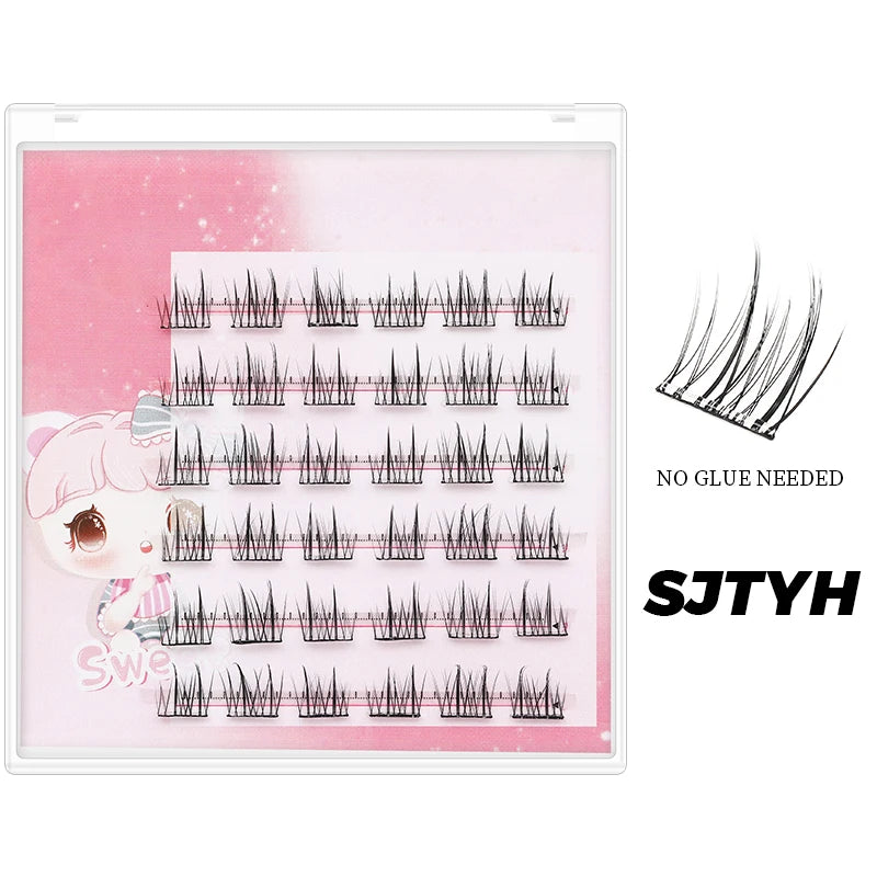 DINGSEN Self Adhesive Cluster Lashes 6 Rows Individual Eyelashes No Glue Needed Korean Makeup DIY Eye Lash Natural Eyelash