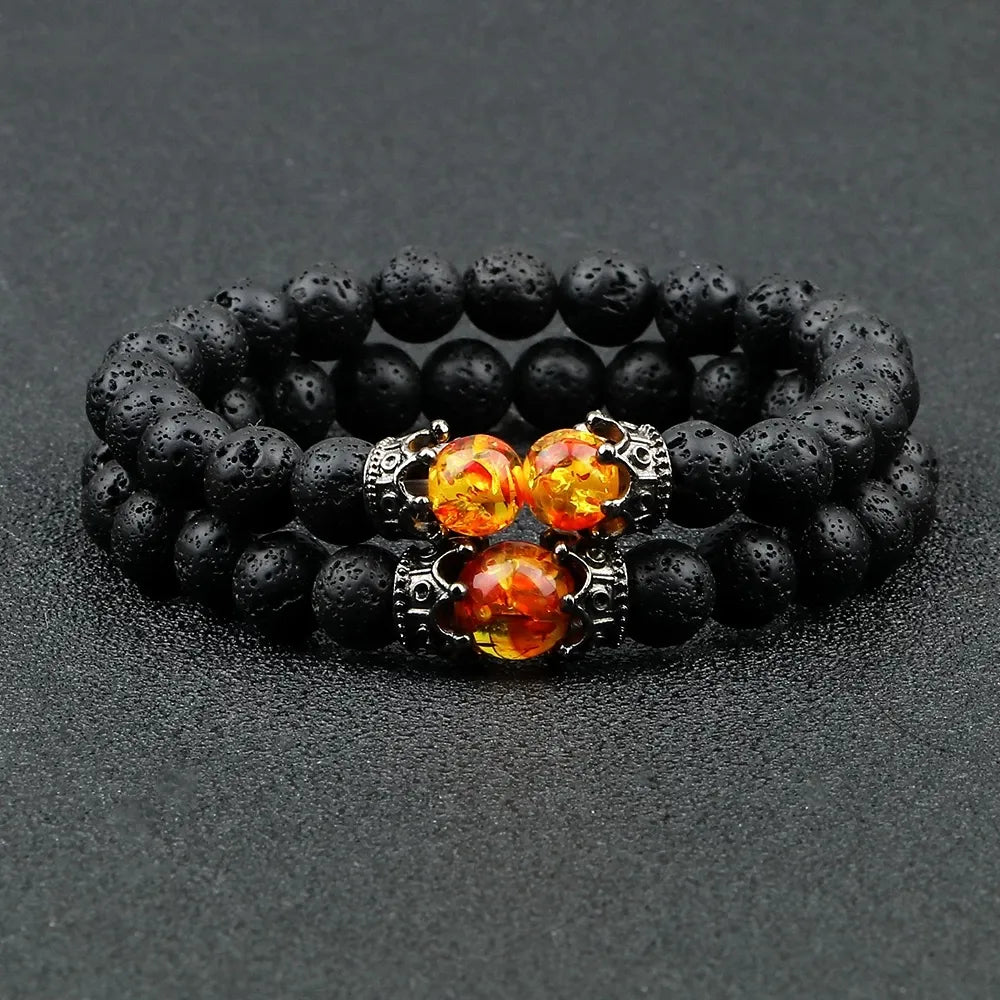 Black Lava Stone Crown Charm Tiger Eye Beads Bracelet For Men Women Braided Bracelets Handmade Adjustable Jewelry Pulseira - Giftcare 
