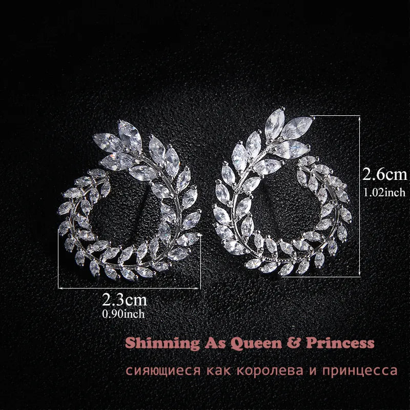 Two Size New Design Luxury AAA Zircon Olive Branch Earrings and Pendant Jewelry Sets For Fashion Women Wedding Jewelry Set AS128 - Giftcare 