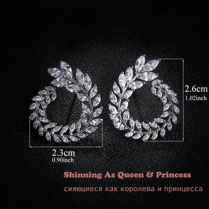 Two Size New Design Luxury AAA Zircon Olive Branch Earrings and Pendant Jewelry Sets For Fashion Women Wedding Jewelry Set AS128 - Giftcare 