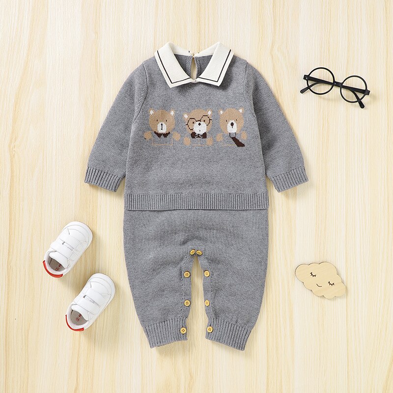 Newborn Baby Clothing Set 100%Cotton Knit Infant Girl Boy Romper +Blanket Cute Bears Toddler Long Sleeve Jumpsuit +Bedding Quilt - Giftcare 