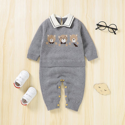 Newborn Baby Clothing Set 100%Cotton Knit Infant Girl Boy Romper +Blanket Cute Bears Toddler Long Sleeve Jumpsuit +Bedding Quilt - Giftcare 