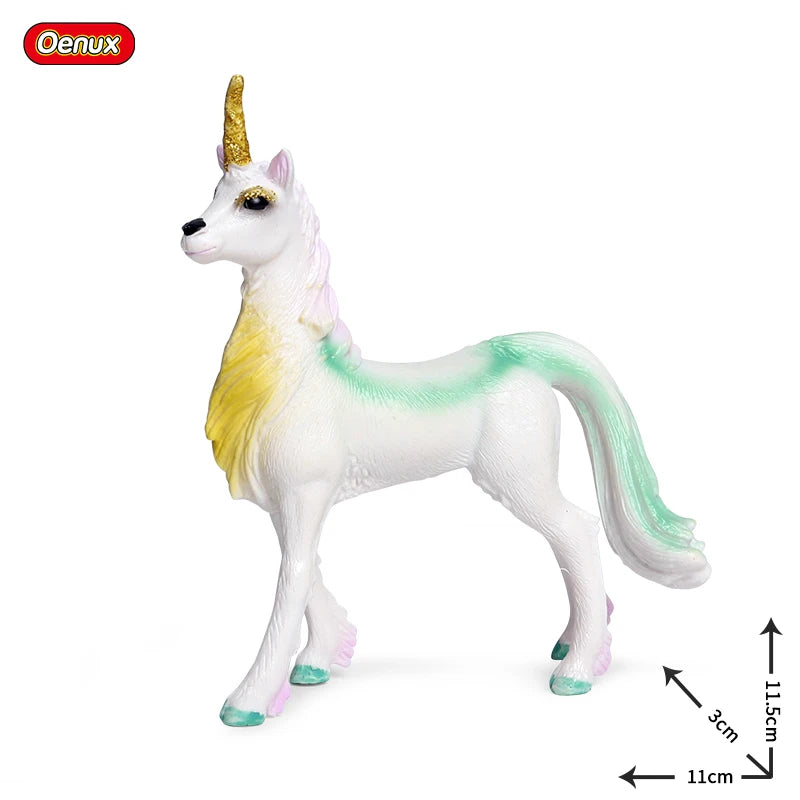 Oenux Fairy Tale Fly Horse Mythical Alpaca Elf Pegasus Action Figures Animal Model Collection Cute Girl Birthday Gift Kids Toy