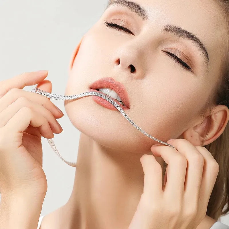 S925 Sterling Silver Gold/Silver 8/18/20/24 Inch 5MM Full Sideways Chain Necklace For Women Men Fashion Jewelry Gifts.Free Shipping