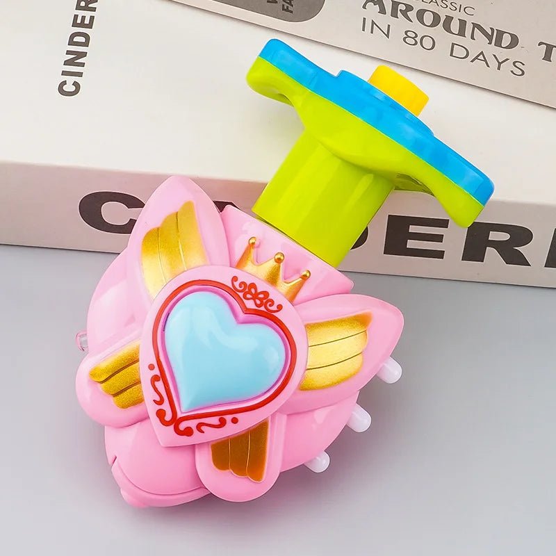 Flashing Spinning Twirl Top Children Light up Toy, Fruit Animal Shapes Heart Crown, LED, Music Gyroscope Launcher Birthday Gift