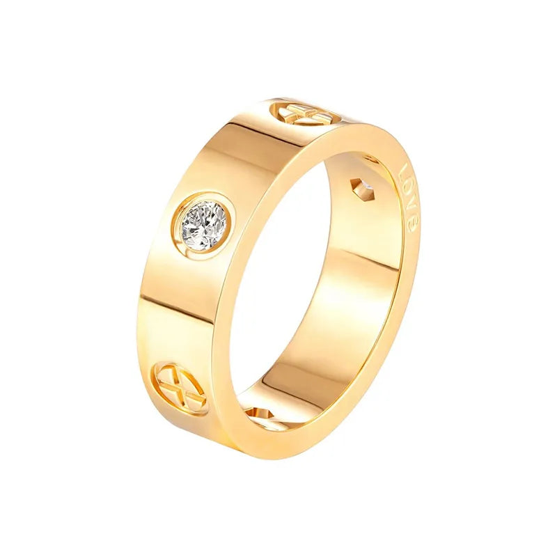 Trendy Stainless Steel Rose Gold Color Love Ring for Women Men Couple CZ Crystal Rings Luxury Brand Jewelry Wedding Gift - Giftcare 
