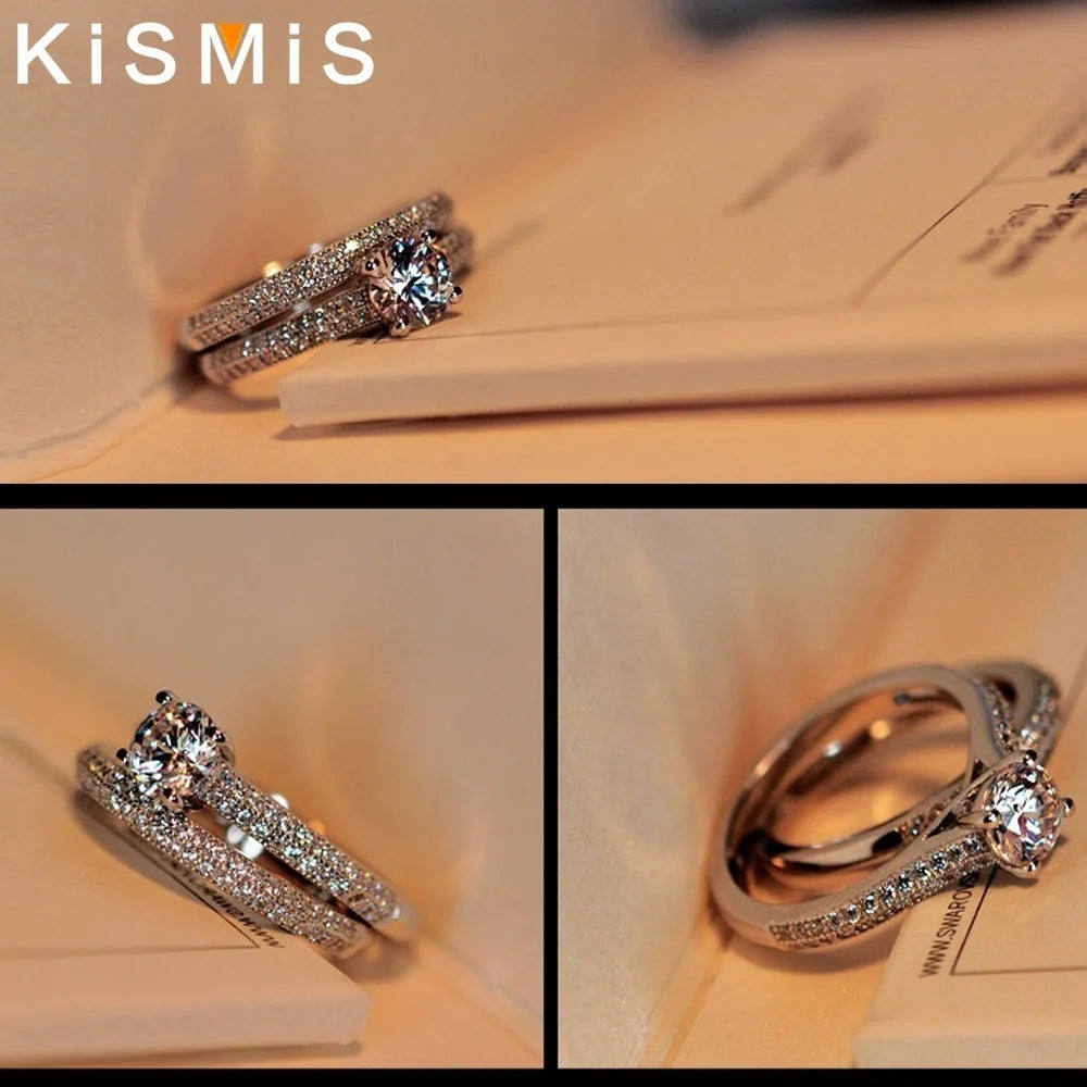 Wedding Ring, Excellent Round Brilliant Engagement Ring Band Set Large Design Kismis Accessories for Women Sizes 4 To 11