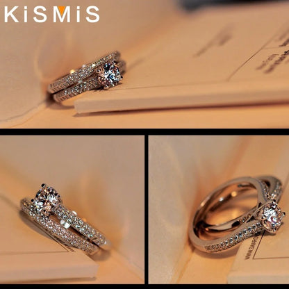 Wedding Ring, Excellent Round Brilliant Engagement Ring Band Set Large Design Kismis Accessories for Women Sizes 4 To 11