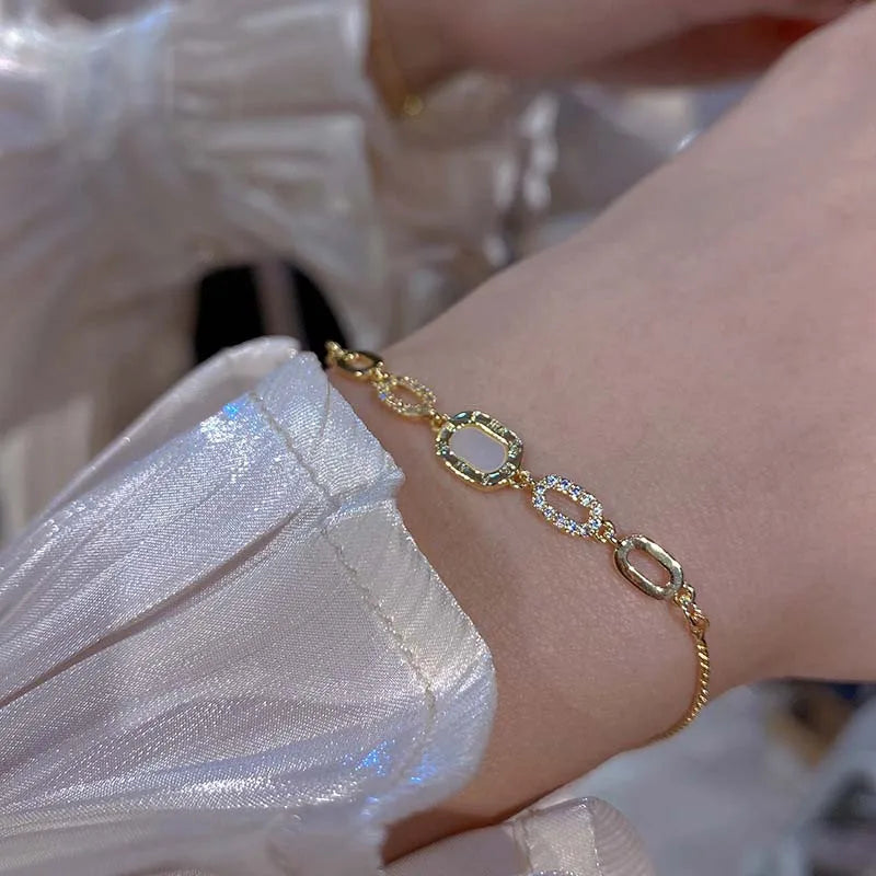 2025 New Luxury Zircon Chain Bracelets for Women Elegant Gold Color Square Opal Adjustable Bracelet Party Jewelry Gifts