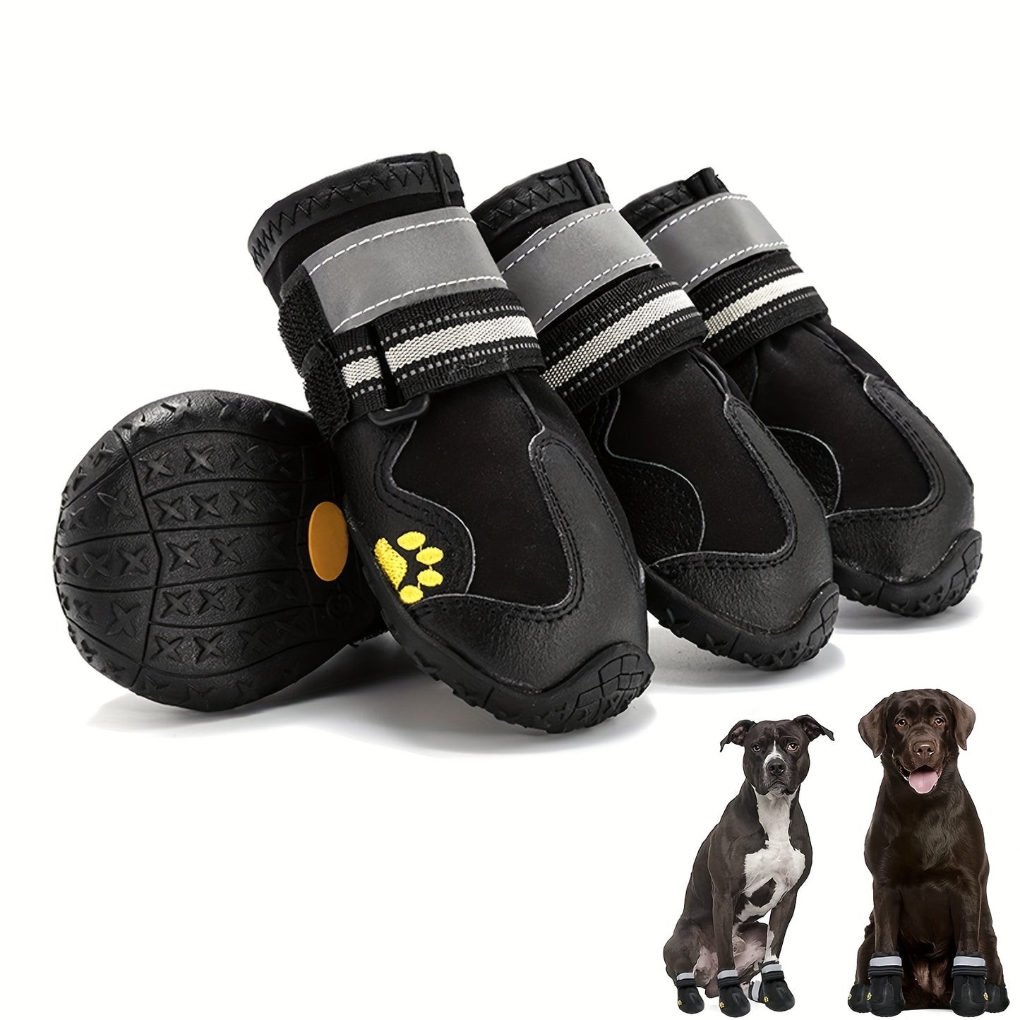 4pcs Waterproof Dog Shoes for Large Dogs, Medium Dog Boots with Anti Slip Sole for Winter Snowy Day, Summer Hot Pavement, Rainy Weather, Outdoor Walking, Indoor Hardfloors