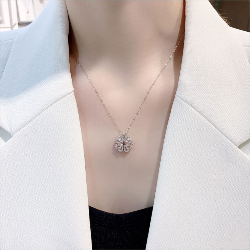 Explosive Style Detachable Deformed Four-leaf Clover Necklace For Women A Multi-wearing Zircon Small Love Short Clavicle Chain.Free Shipping.Delivery Time:2Weeks