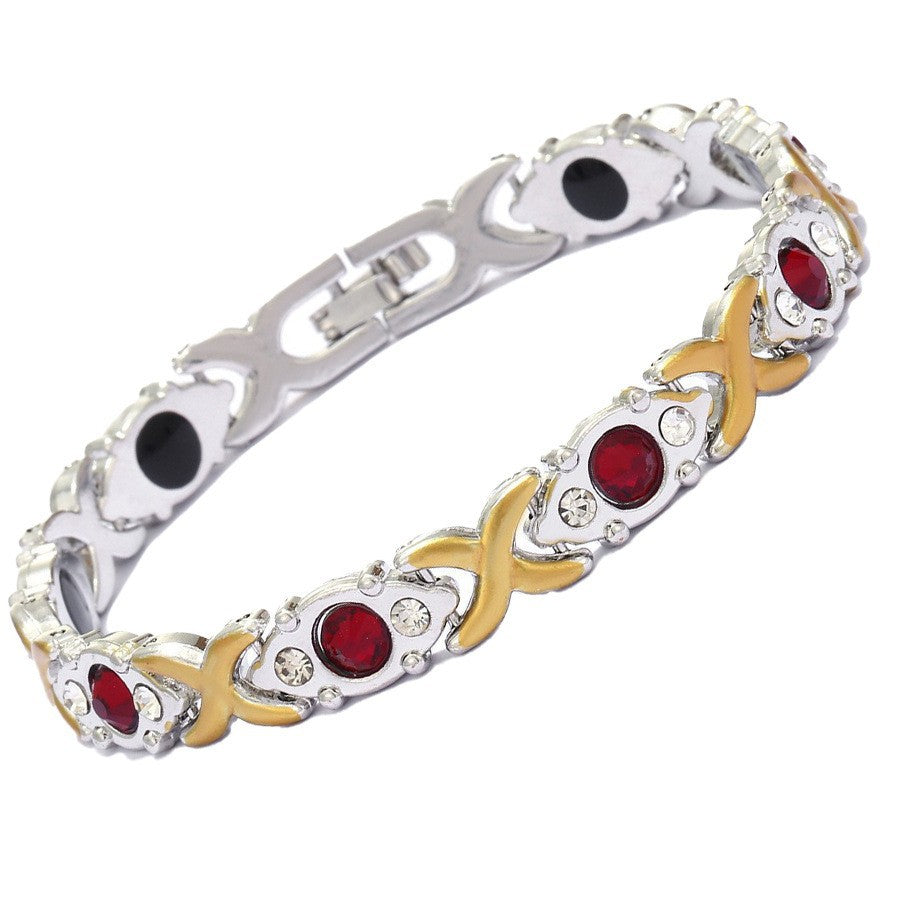 Fashionable, Light-Luxury Lucky Clover Alloy Diamond-Encrusted Single-Row Magnetic Bracelet For Women