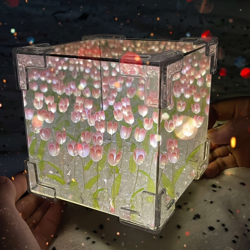 1pc DIY Tulip Lamp - Self-Assembled Night Light with Simulated Flower Design - Unique Valentine's Day, Birthday, Halloween, Christmas Gift for Creative Bedroom Decoration