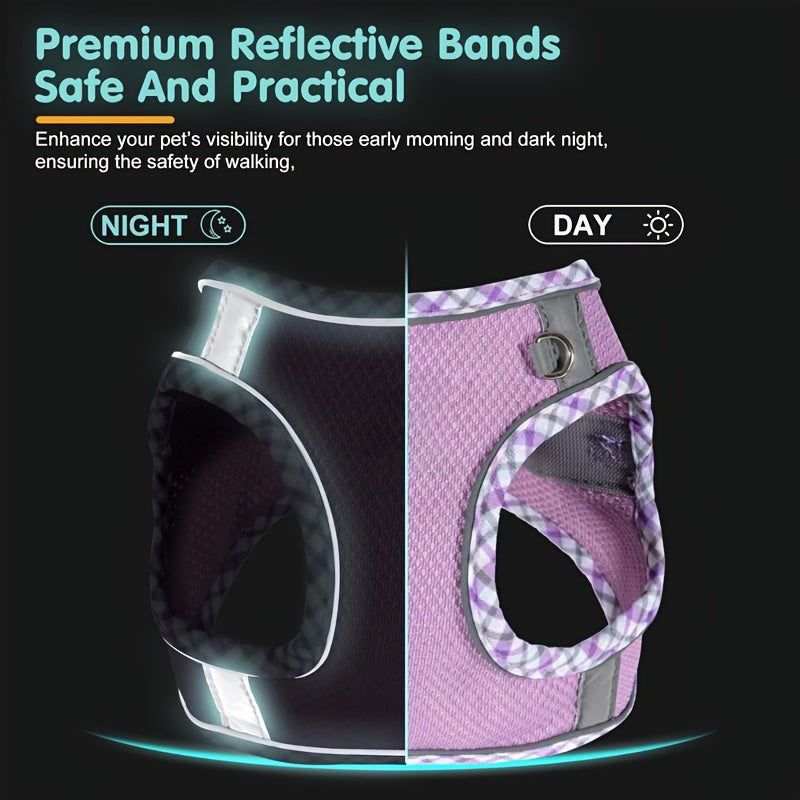 Premium Mesh Fabric for Cool and Breathability, Soft Touch with Durability; 360-Degree Full Body Wrap Anti-Escape Design, Nighttime Reflective Safety Vest-Style Dog Leash for Small to Medium Pets, Pet Walking Gear, Running Tr