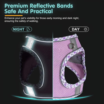 Premium Mesh Fabric for Cool and Breathability, Soft Touch with Durability; 360-Degree Full Body Wrap Anti-Escape Design, Nighttime Reflective Safety Vest-Style Dog Leash for Small to Medium Pets, Pet Walking Gear, Running Tr