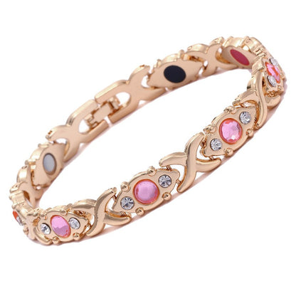 Fashionable, Light-Luxury Lucky Clover Alloy Diamond-Encrusted Single-Row Magnetic Bracelet For Women