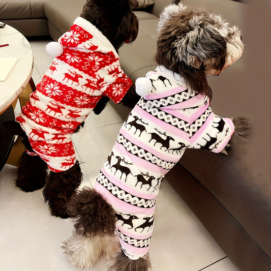 Pet Christmas Reindeer Outfit for Small Dogs, One-Piece Plush Pajamas, Single Pack