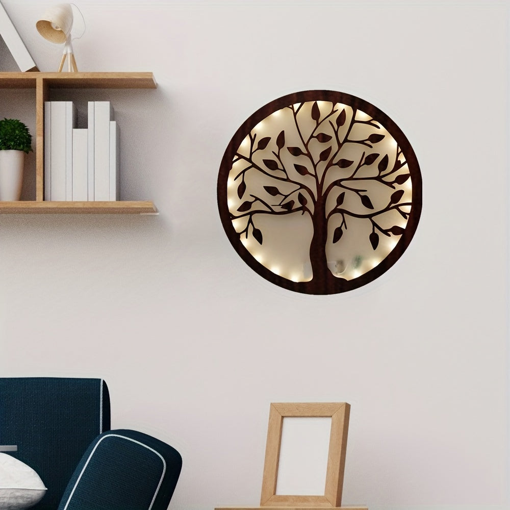 Tree of Life LED Wood Board Decoration - Warm White Night Light with Timer