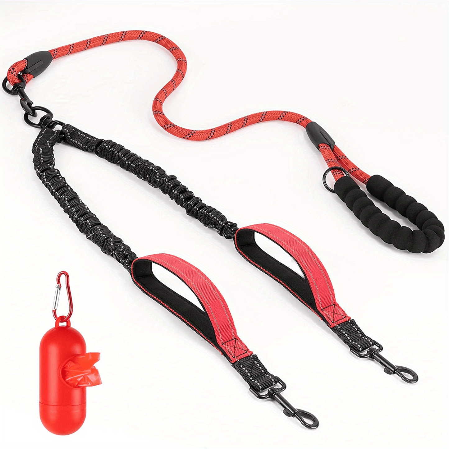 Reflective Dual Dog Leash - Tangle-Free 360° Swivel Leash for Large Dogs with Two Handles and Shock Absorbing Technology for Walking and Training