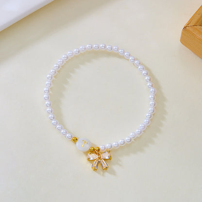 26-Letter Pearl Shell Alphabet Bowknot Beaded Bracelet