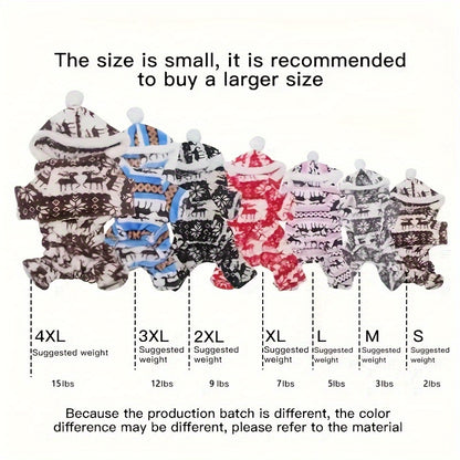 Pet Christmas Reindeer Outfit for Small Dogs, One-Piece Plush Pajamas, Single Pack