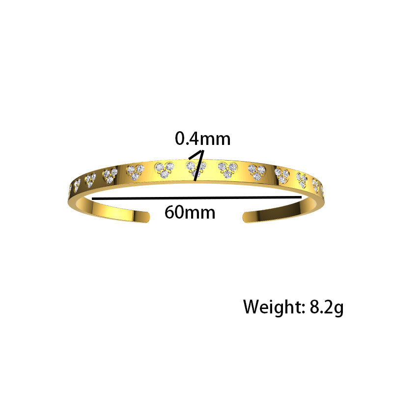 Retro Style Zircon Set Heart-shaped Bracelet