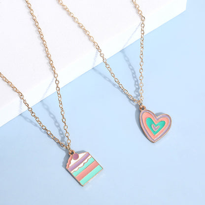Women Macaron Multi-color Oil Drop Heart Pendant Girl Cute Cake Shape Necklace