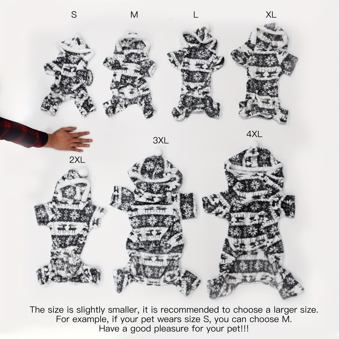 Pet Christmas Reindeer Outfit for Small Dogs, One-Piece Plush Pajamas, Single Pack