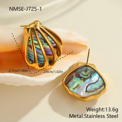 Scallop Shell Stainless Steel Necklace Gold Plated Ins High-grade Ear Studs Earrings