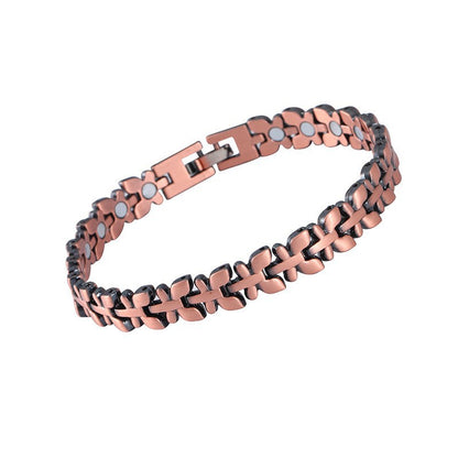 Fashionable, Light-Luxury Lucky Clover Alloy Diamond-Encrusted Single-Row Magnetic Bracelet For Women