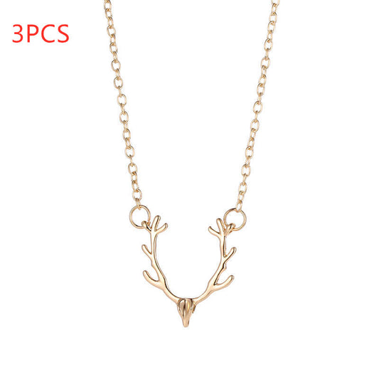 Christmas Deer Necklace – Small Antlers Elk Pendant Jewelry for Women & Men
