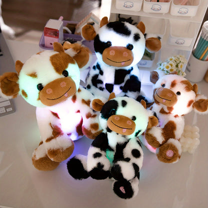 [Akkun LED Cow Plush] Adorable Akkun LED Cow Plush Night Light - Soft Glow-in-the-Dark Polyester Blend Stuffed Animal - Perfect for Youngsters' Rooms & Birthday Gifts, White