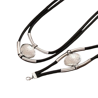 Womens Retro-Style Silver Oval Pendant Necklace And Bracelet Set