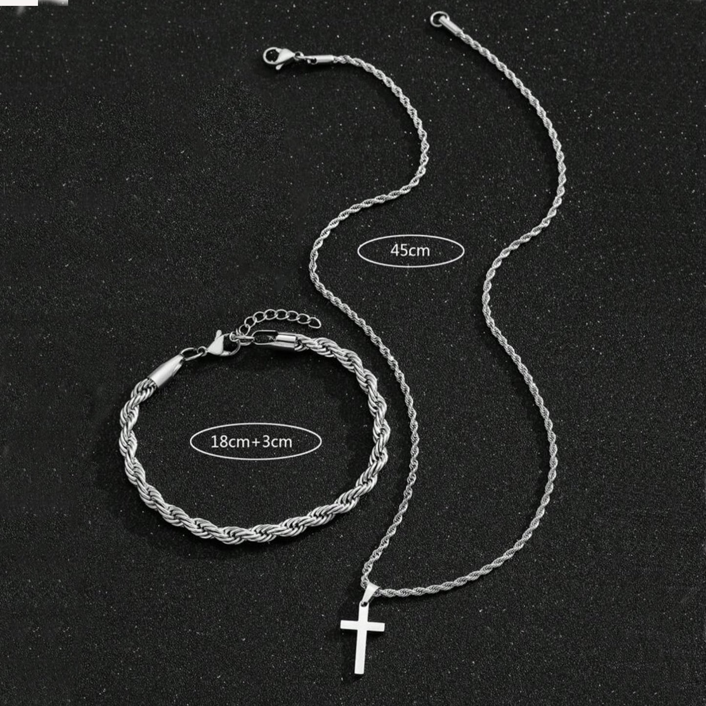 Two-piece Cuban-hair Twist Chain Cross Pendant Bracelet