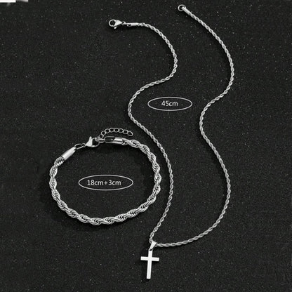 Two-piece Cuban-hair Twist Chain Cross Pendant Bracelet