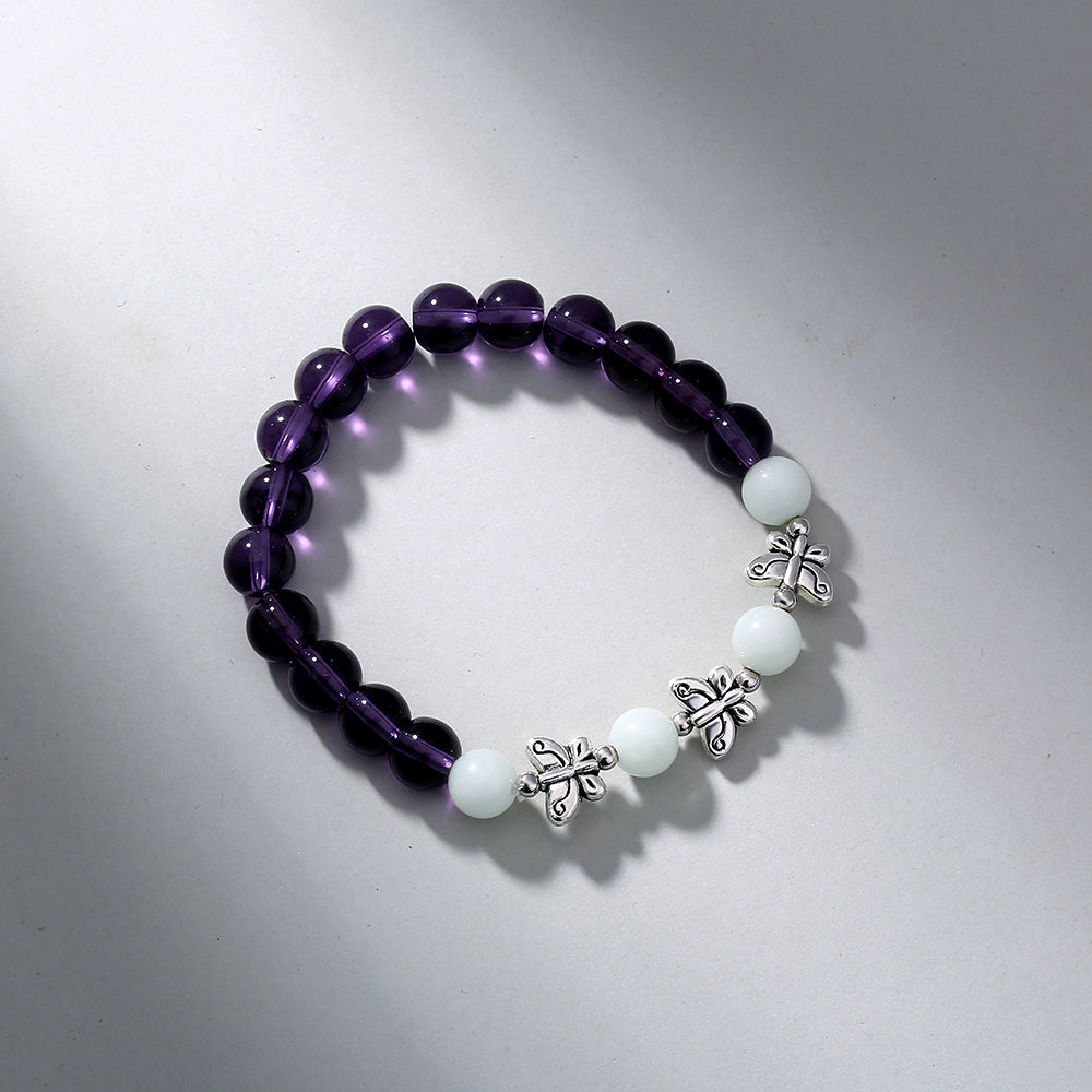 Purple Glass Beads Retro Butterfly Sky Blue Luminous Ball Bracelet Bracelet.Free Shipping.Delivery Time:2Weeks