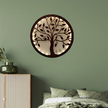 Tree of Life LED Wood Board Decoration - Warm White Night Light with Timer