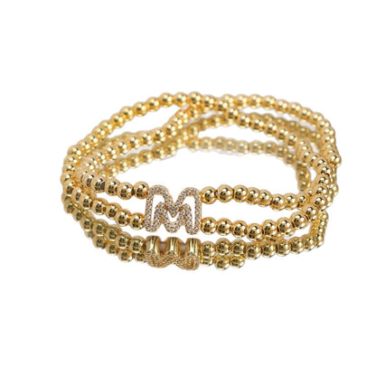 Copper-plated 18k Gold Zircon Bead Bracelet