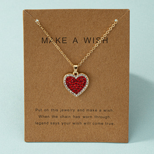Korean-Japanese Sweetheart Instagram-Style Cute Alloy-Inlaid Heart Necklace For Women