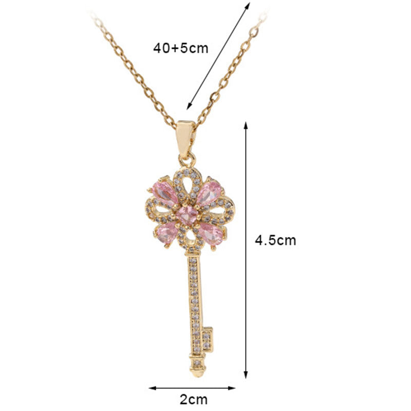Women's Creative Retro Key Flower Necklace Clavicle Chain Jewelry