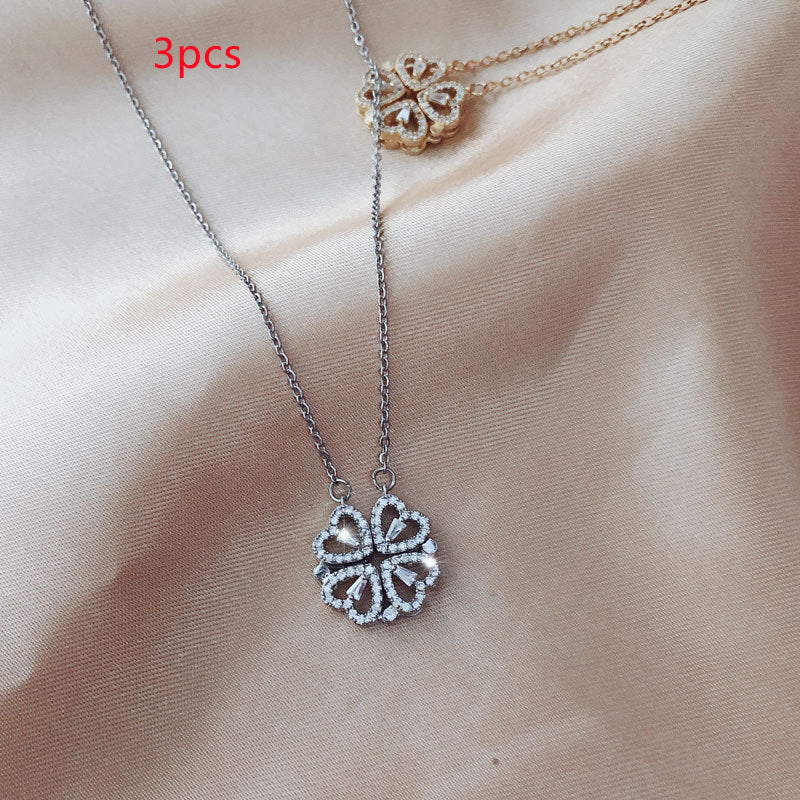 Explosive Style Detachable Deformed Four-leaf Clover Necklace For Women A Multi-wearing Zircon Small Love Short Clavicle Chain.Free Shipping.Delivery Time:2Weeks