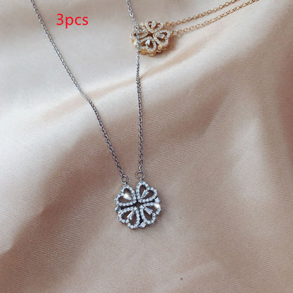 Explosive Style Detachable Deformed Four-leaf Clover Necklace For Women A Multi-wearing Zircon Small Love Short Clavicle Chain.Free Shipping.Delivery Time:2Weeks
