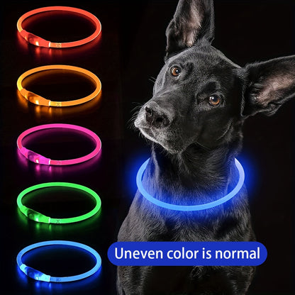Luminous USB Rechargeable Dog Collar - Glow-in-the-Dark PVC Neck Cuff for Small Medium Large Dogs, Nighttime Walking Light with USB Charging, Safe & Portable Pet Accessory, Glow in the Dark Technology