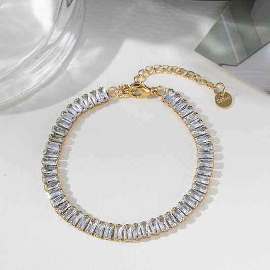 Golden Bracelet With Square-cut  Fully Paved Crystals
